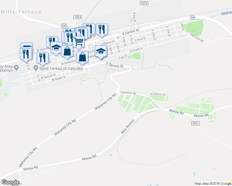 map of restaurants, bars, coffee shops, grocery stores, and more near 0 Mahanoy City Road in Frackville