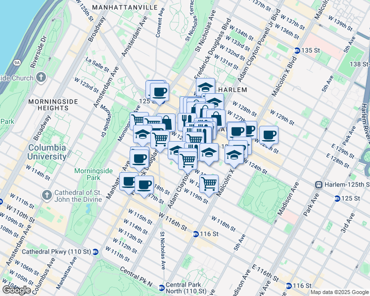 map of restaurants, bars, coffee shops, grocery stores, and more near in New York
