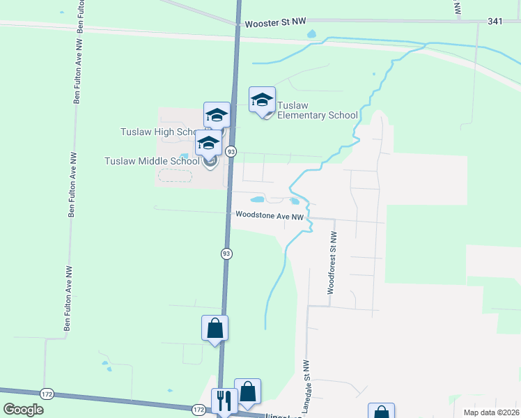 map of restaurants, bars, coffee shops, grocery stores, and more near 4860 Woodstone Avenue Northwest in Massillon