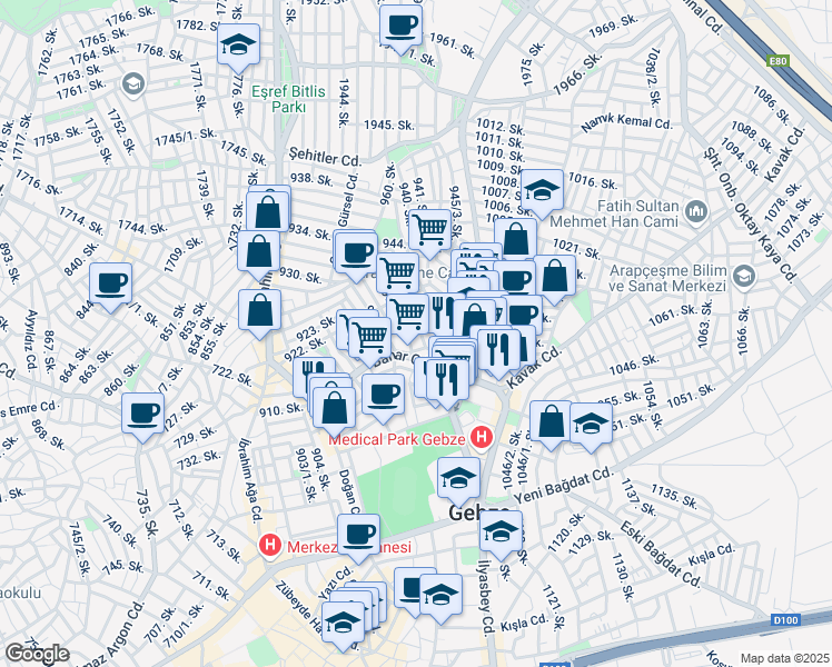 map of restaurants, bars, coffee shops, grocery stores, and more near in Gebze
