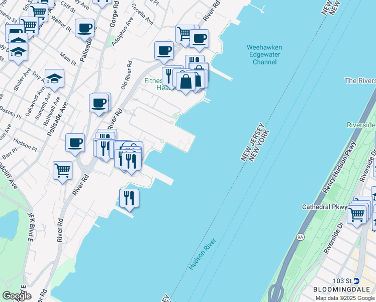 map of restaurants, bars, coffee shops, grocery stores, and more near 204 Adams Court in Edgewater
