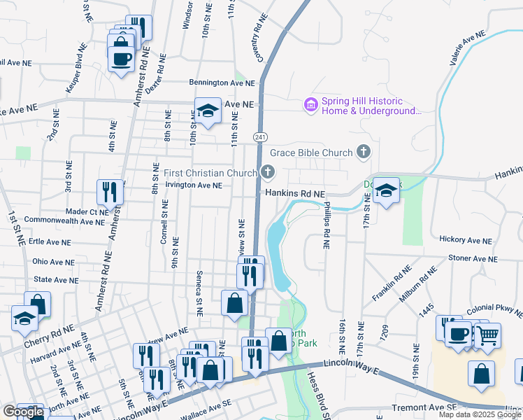 map of restaurants, bars, coffee shops, grocery stores, and more near 940 Wales Road Northeast in Massillon