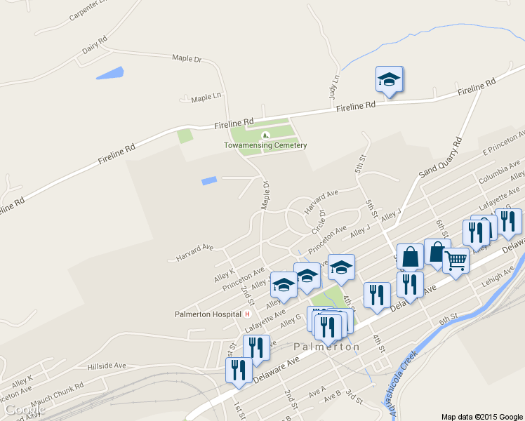 map of restaurants, bars, coffee shops, grocery stores, and more near 299 Harvard Ave in Palmerton