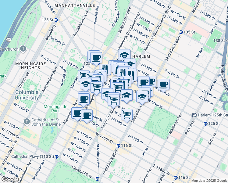 map of restaurants, bars, coffee shops, grocery stores, and more near in New York