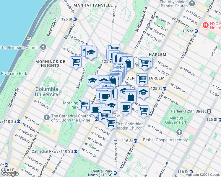 map of restaurants, bars, coffee shops, grocery stores, and more near in New York
