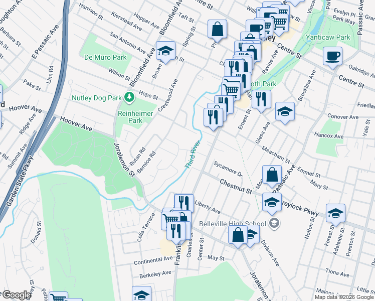 map of restaurants, bars, coffee shops, grocery stores, and more near 6 Suzanne Court in Belleville