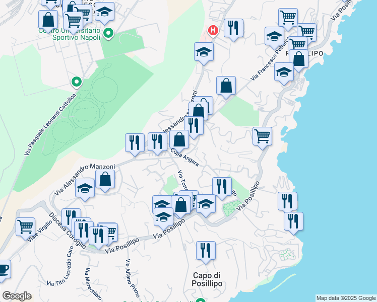 map of restaurants, bars, coffee shops, grocery stores, and more near 27 Via Francesco Petrarca in Napoli