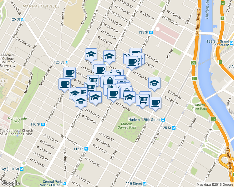 map of restaurants, bars, coffee shops, grocery stores, and more near  in New York