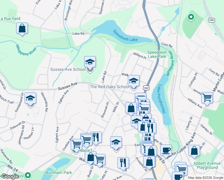 map of restaurants, bars, coffee shops, grocery stores, and more near 78 Sussex Avenue in Morristown