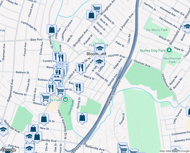 map of restaurants, bars, coffee shops, grocery stores, and more near 51 Marcy Street in Bloomfield