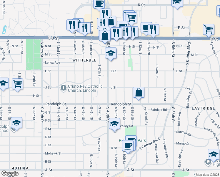 map of restaurants, bars, coffee shops, grocery stores, and more near 610 South 48th Street in Lincoln