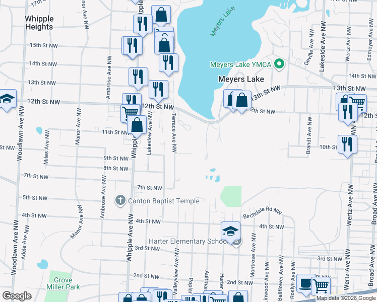 map of restaurants, bars, coffee shops, grocery stores, and more near 4009 9th Street Northwest in Canton