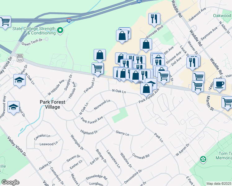 map of restaurants, bars, coffee shops, grocery stores, and more near 1921 Norwood Lane in State College