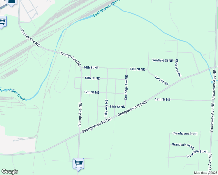 map of restaurants, bars, coffee shops, grocery stores, and more near 1212 Lilly Avenue Northeast in East Canton