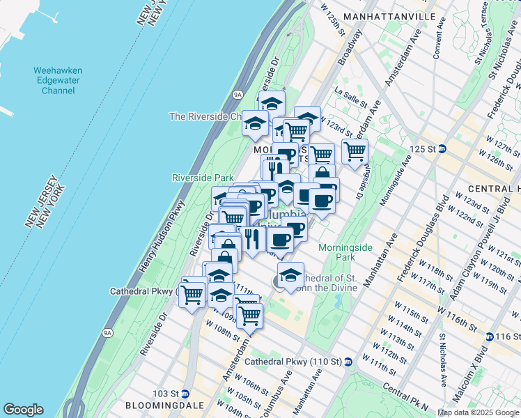 map of restaurants, bars, coffee shops, grocery stores, and more near in New York