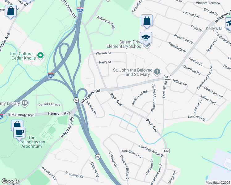 map of restaurants, bars, coffee shops, grocery stores, and more near 2 Abby Road in Morristown