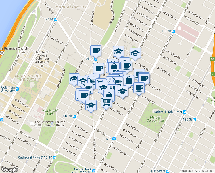 map of restaurants, bars, coffee shops, grocery stores, and more near in New York