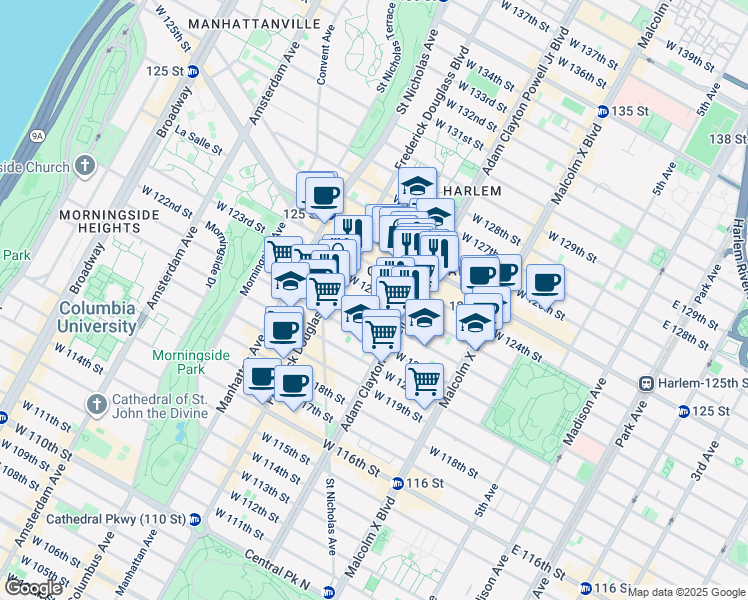 map of restaurants, bars, coffee shops, grocery stores, and more near in New York
