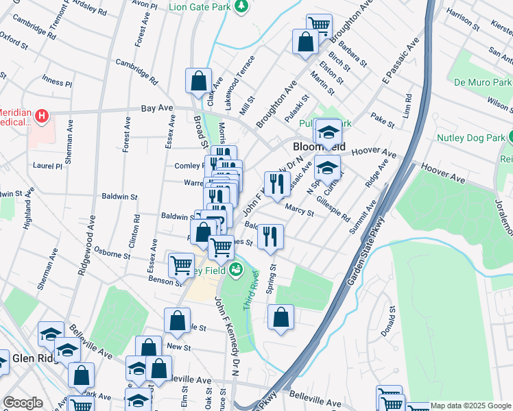 map of restaurants, bars, coffee shops, grocery stores, and more near 9 Beekman Street in Bloomfield