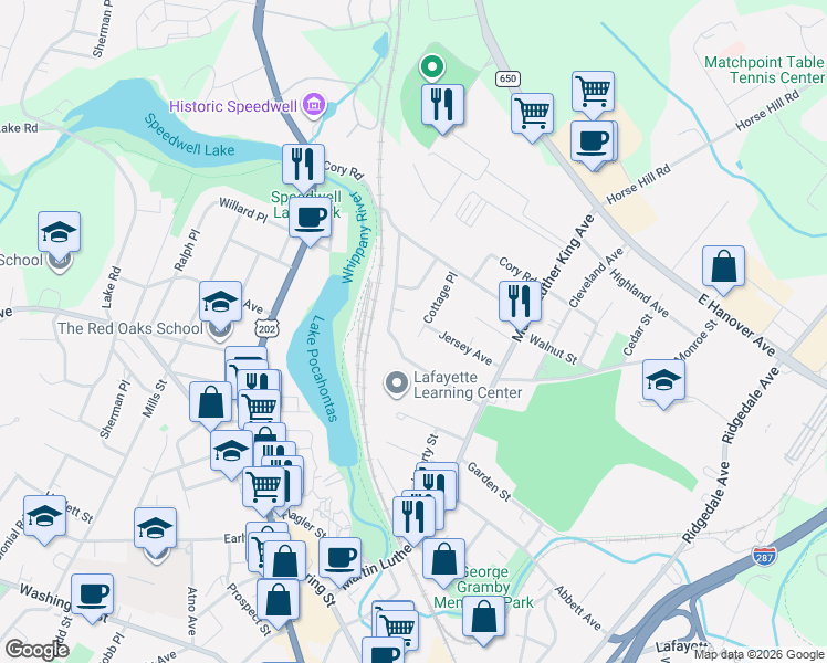 map of restaurants, bars, coffee shops, grocery stores, and more near 39 Hillairy Avenue in Morristown