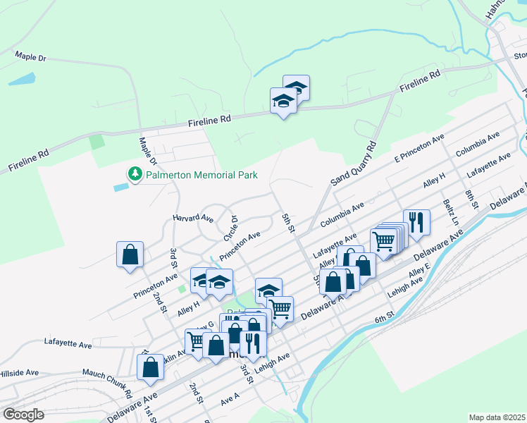 map of restaurants, bars, coffee shops, grocery stores, and more near 459 Edgemont Avenue in Palmerton