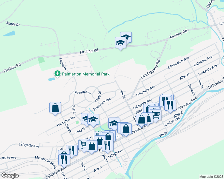 map of restaurants, bars, coffee shops, grocery stores, and more near 459 Edgemont Avenue in Palmerton