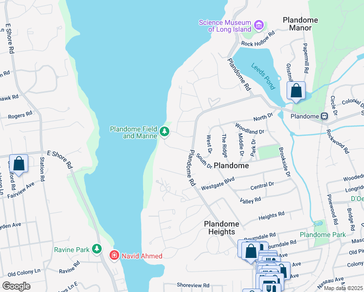 map of restaurants, bars, coffee shops, grocery stores, and more near 14 Shore Drive in Plandome