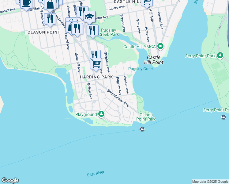 map of restaurants, bars, coffee shops, grocery stores, and more near in The Bronx