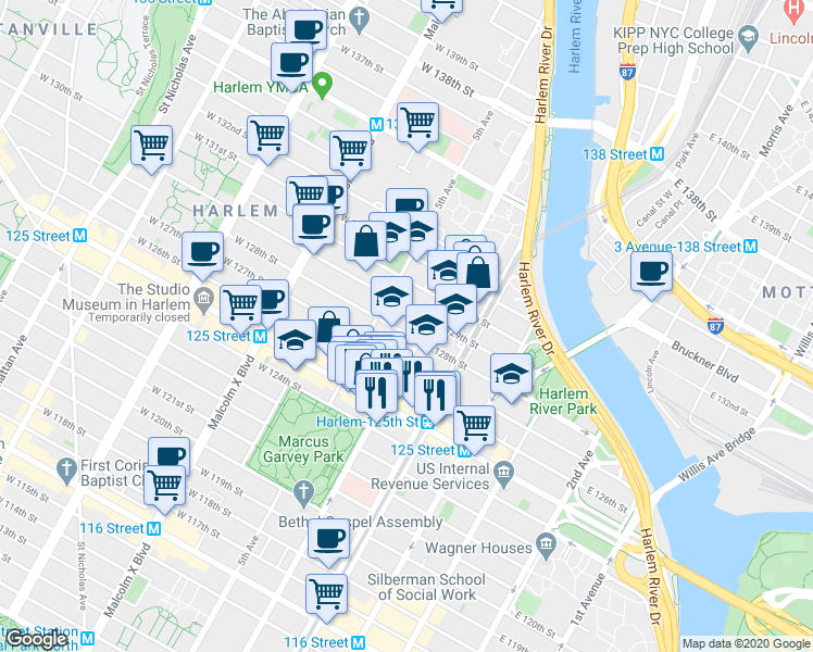 map of restaurants, bars, coffee shops, grocery stores, and more near 2006 Madison Avenue in New York