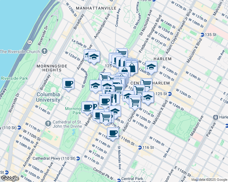 map of restaurants, bars, coffee shops, grocery stores, and more near in New York