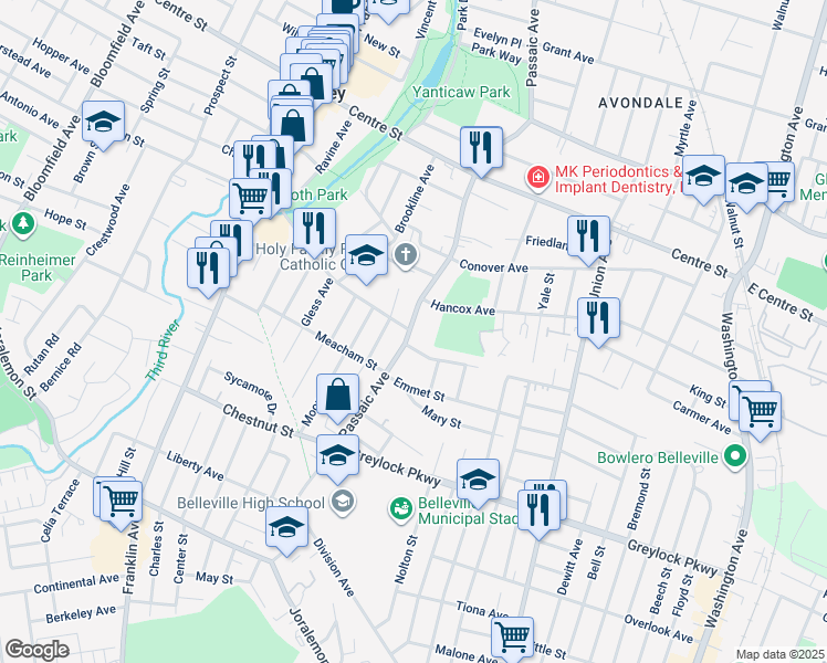 map of restaurants, bars, coffee shops, grocery stores, and more near 72 Jannarone Street in Belleville