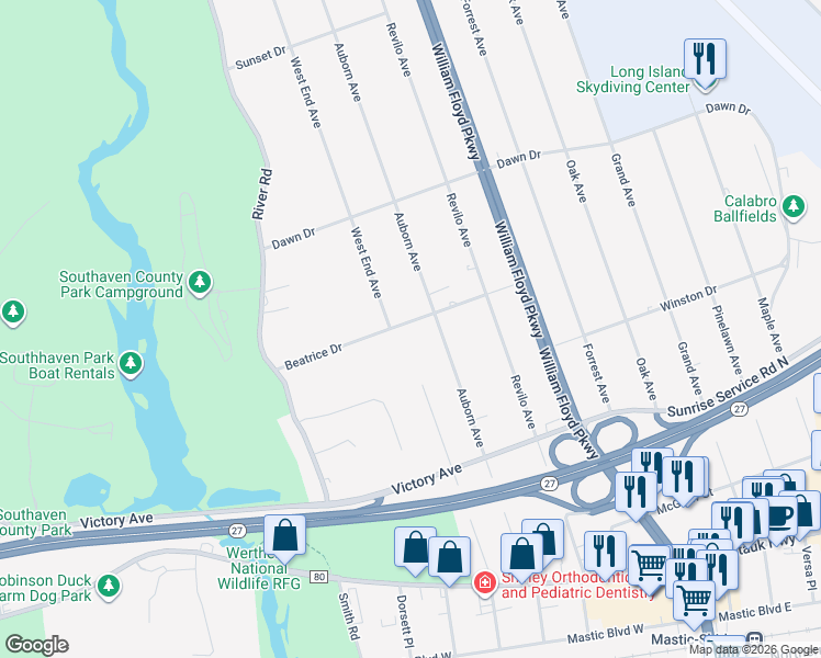 map of restaurants, bars, coffee shops, grocery stores, and more near 75 Auborn Avenue in Shirley