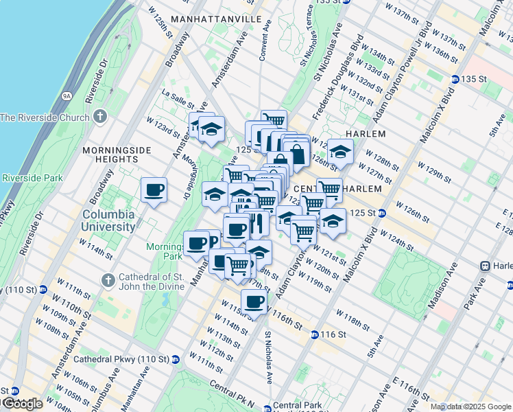 map of restaurants, bars, coffee shops, grocery stores, and more near in New York