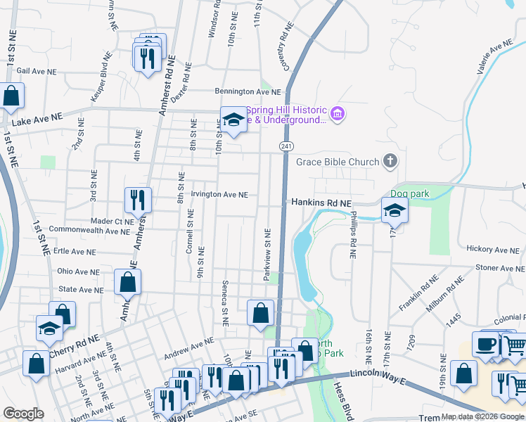 map of restaurants, bars, coffee shops, grocery stores, and more near 937 Wales Road Northeast in Massillon
