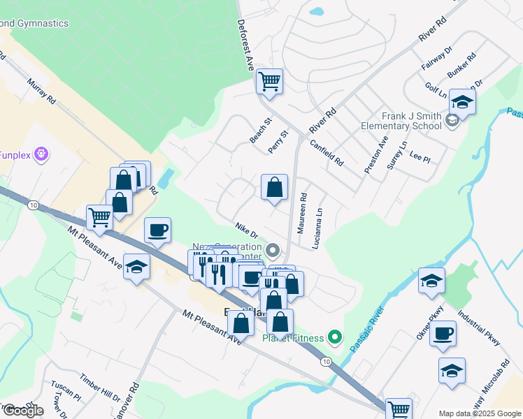 map of restaurants, bars, coffee shops, grocery stores, and more near 10 Donna Drive in East Hanover