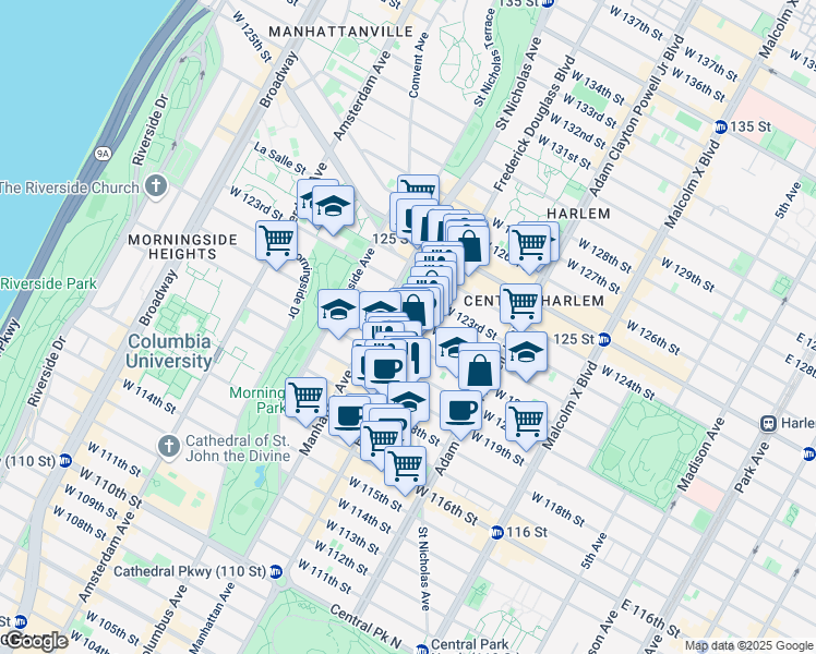 map of restaurants, bars, coffee shops, grocery stores, and more near in New York