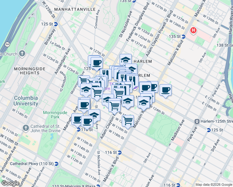 map of restaurants, bars, coffee shops, grocery stores, and more near in New York