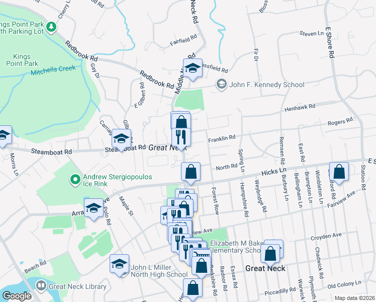 map of restaurants, bars, coffee shops, grocery stores, and more near 756 Middle Neck Road in Great Neck
