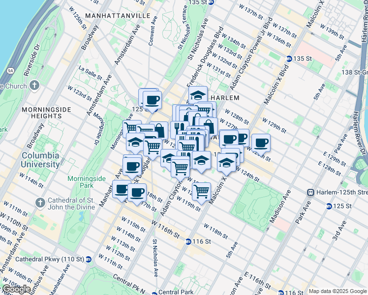 map of restaurants, bars, coffee shops, grocery stores, and more near in New York
