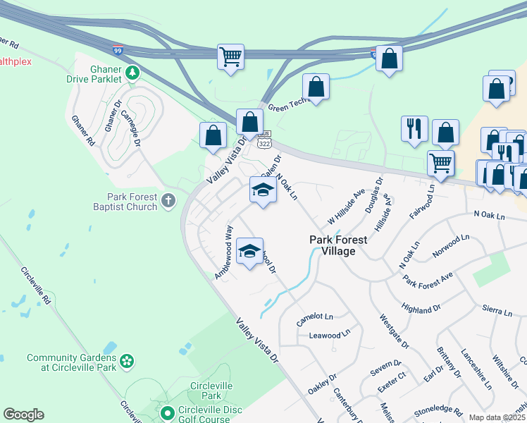 map of restaurants, bars, coffee shops, grocery stores, and more near 2181 School Drive in State College