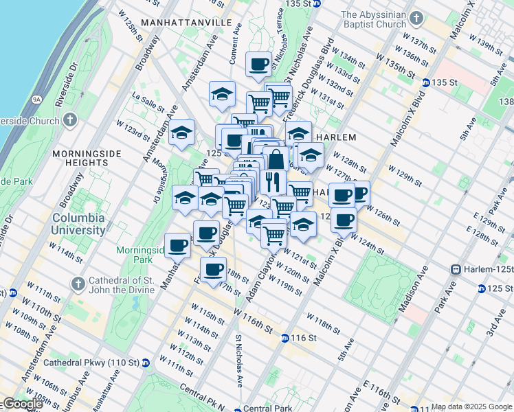 map of restaurants, bars, coffee shops, grocery stores, and more near 2296 Frederick Douglass Boulevard in New York