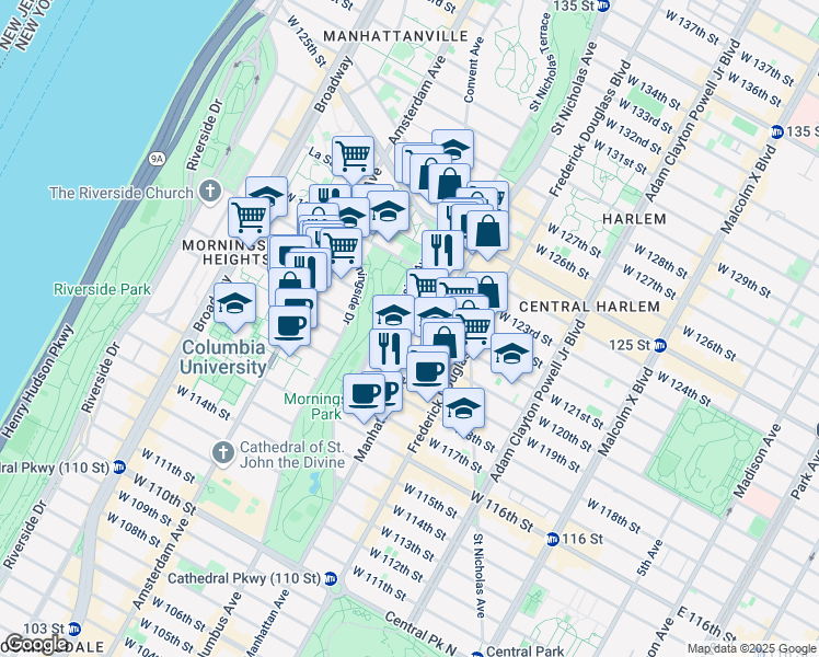 map of restaurants, bars, coffee shops, grocery stores, and more near in New York