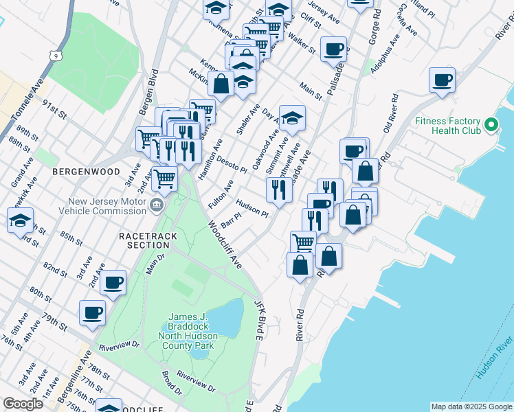 map of restaurants, bars, coffee shops, grocery stores, and more near 237 Columbus Place in Cliffside Park