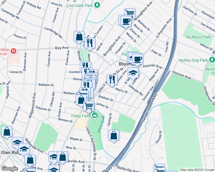 map of restaurants, bars, coffee shops, grocery stores, and more near 386 Hoover Avenue in Bloomfield