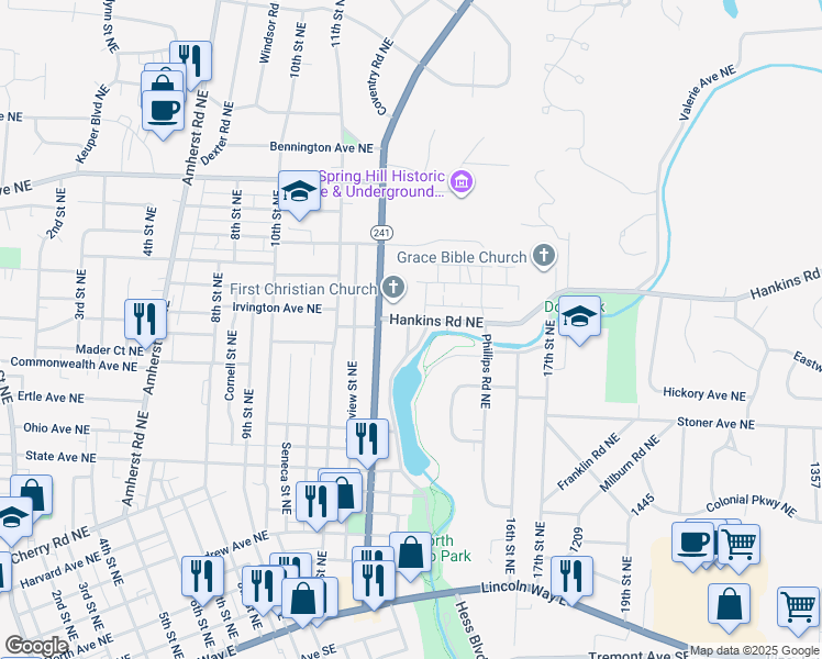 map of restaurants, bars, coffee shops, grocery stores, and more near 1020 Wales Road Northeast in Massillon