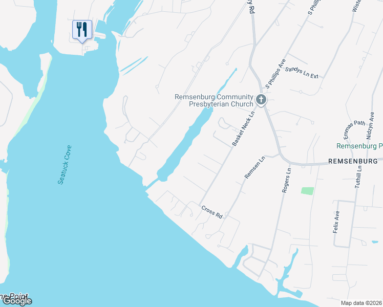 map of restaurants, bars, coffee shops, grocery stores, and more near 5 Nickerson Lane in Remsenburg-Speonk