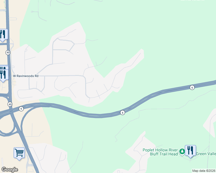 map of restaurants, bars, coffee shops, grocery stores, and more near 411 West Ravinwoods Road in Peoria