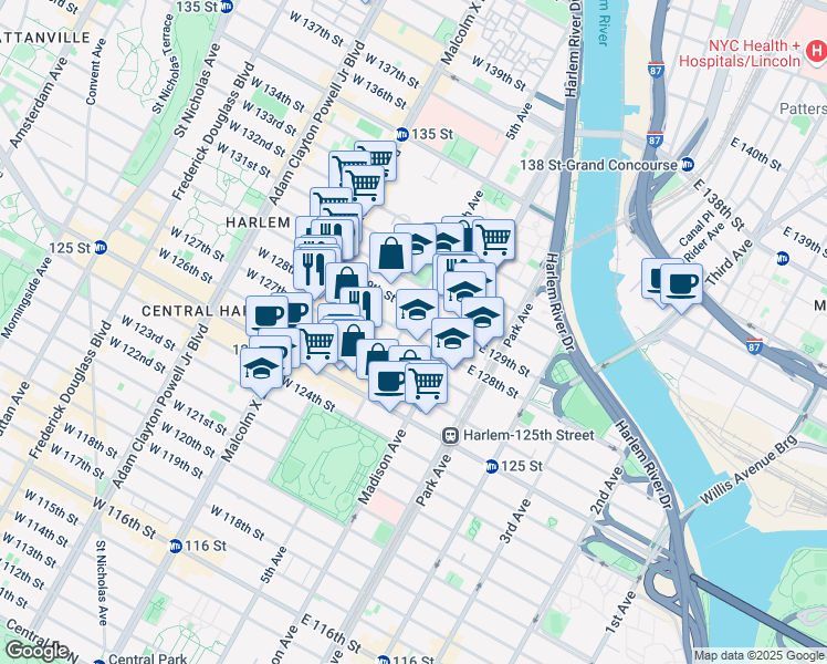 map of restaurants, bars, coffee shops, grocery stores, and more near in New York