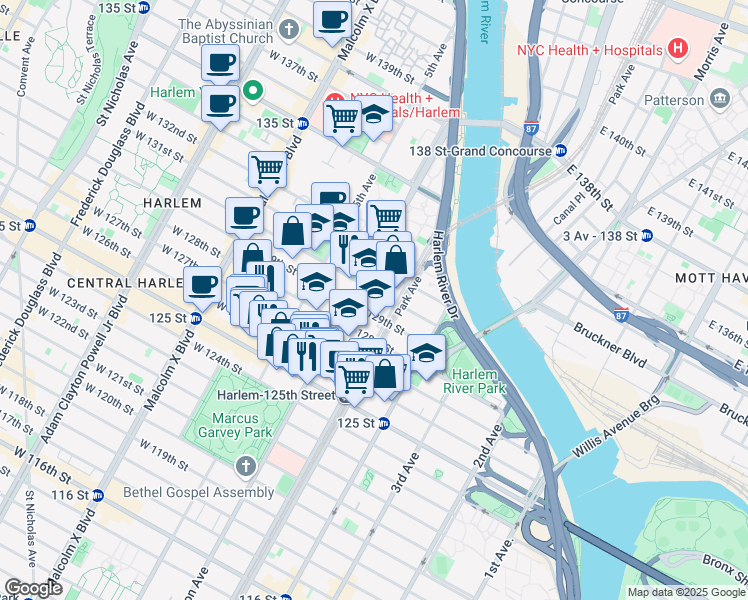 map of restaurants, bars, coffee shops, grocery stores, and more near in New York