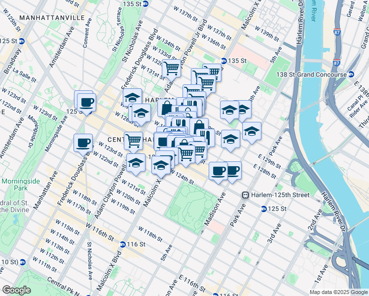map of restaurants, bars, coffee shops, grocery stores, and more near in New York